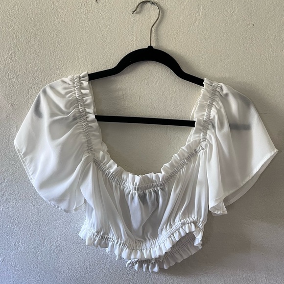 Jagger & Stone White Puff Sleeve Crop Top - Picture 3 of 4